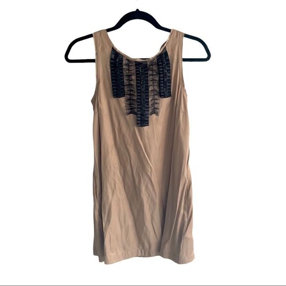𝅺TWELVE BY TWELVE Sleeveless Tank Top Tie Back Embellished Blouse Tan Black S - Picture 1 of 5